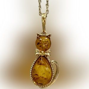 Daniel Steiger Baltic Amber Feline Cat Pendant Necklace